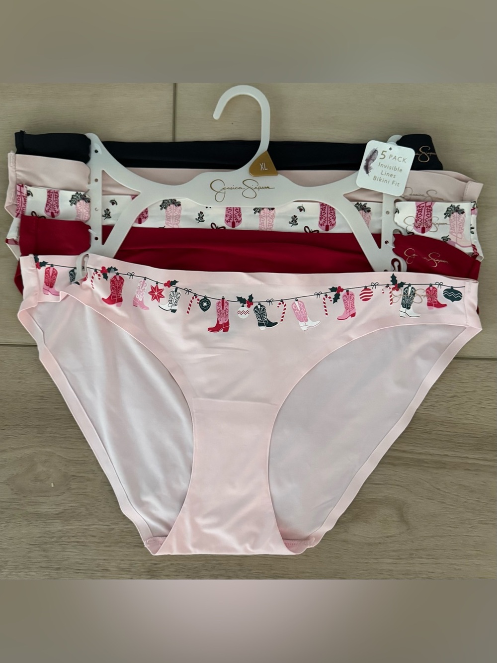 Jessica Simpson Invisible Lines Bikini Panties 5 Pack Sz XL Holiday Western NWT